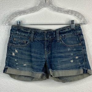 American Eagle blue distressed denim shorts